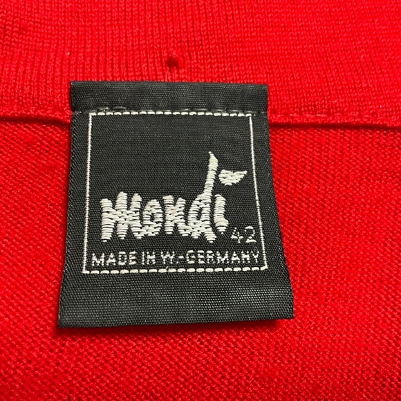MONDI 100% Merino Wool Red Long Sleeve Sweater Tie Neckline MADE IN W. GERMANY - Picture 5 of 11